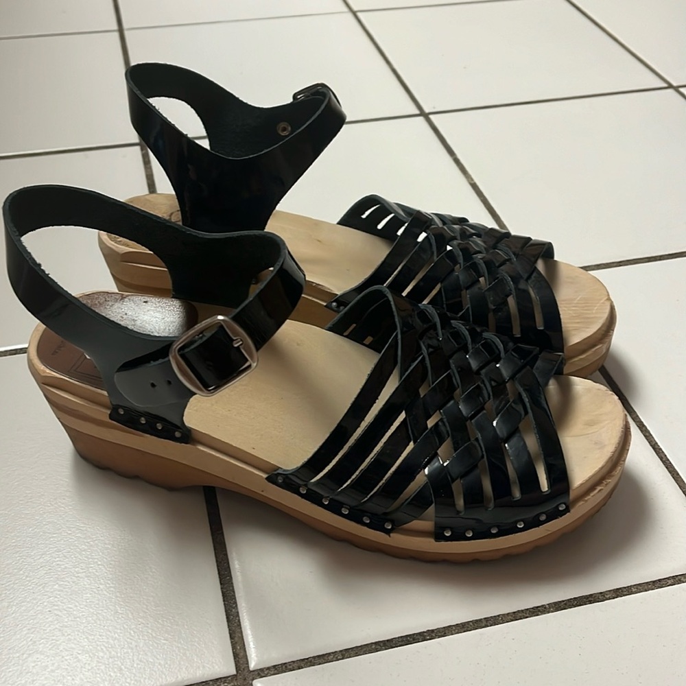 Troentorp Anna Black Patent Leather Clog Sandal Size EU 39